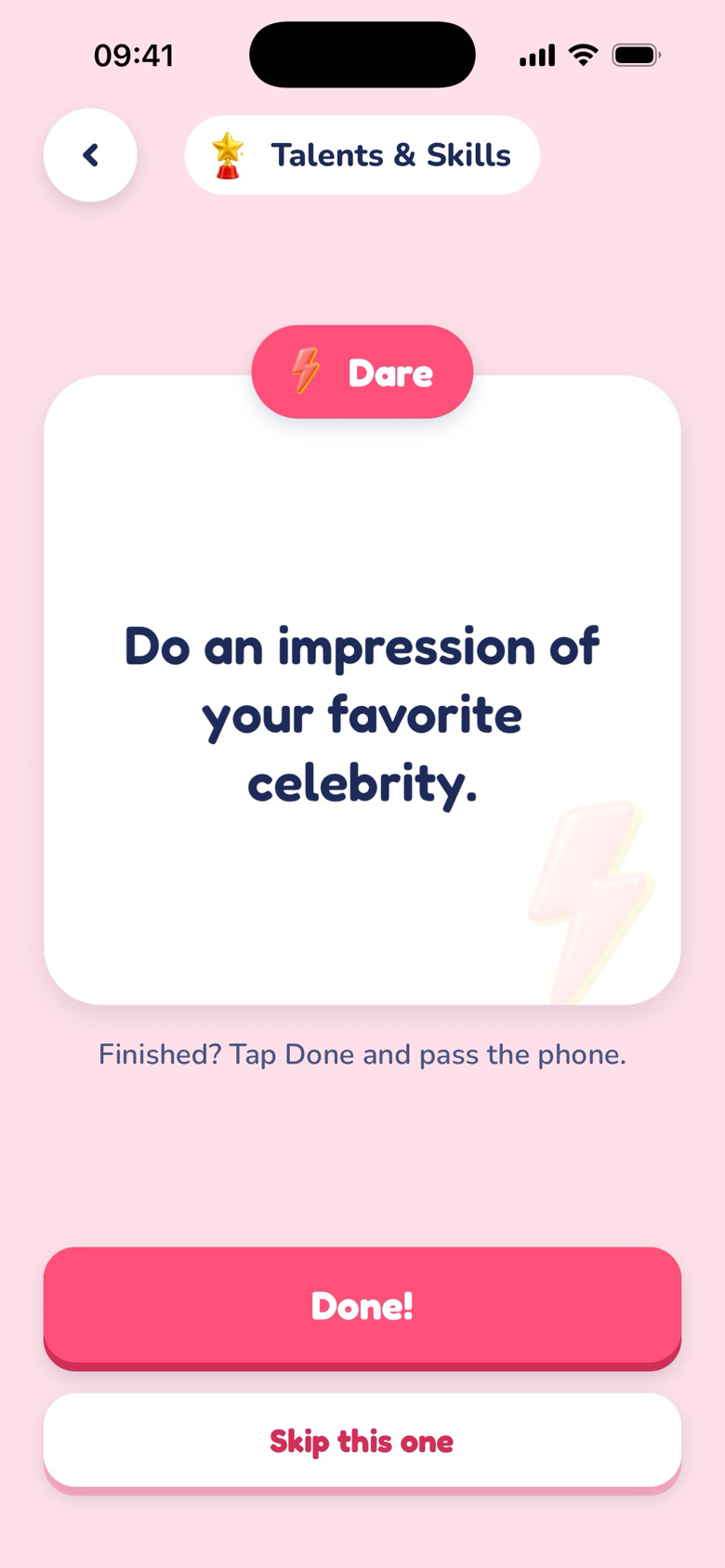A Dare card in the Family pack